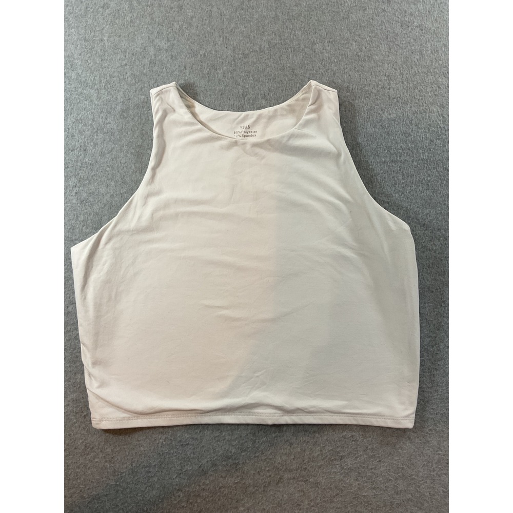 EFAN Womens High Neck Crop Tank Top Cream XL Stretch Athletic Yoga 1236